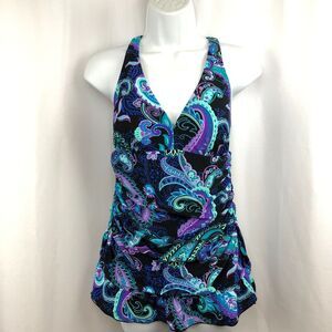 Ocean Dream Womens Sz 6 Swim Dress Bathing Suit Black Purple Paisley X-Back